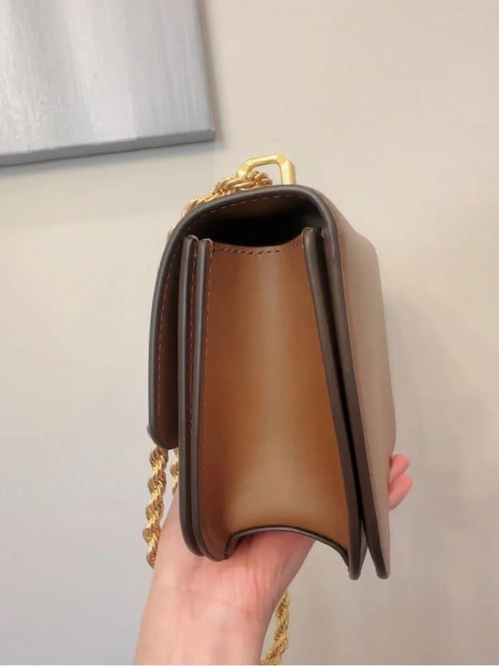 Tory Burch Eleanor Brown Leather Shoulder Bag with Gold Logo